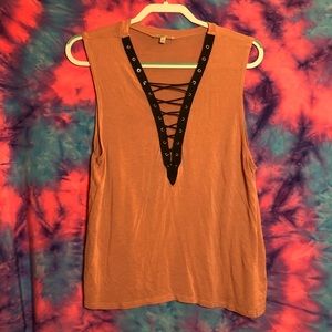 🦋Charlotte Russe pink shirt with black lace-up